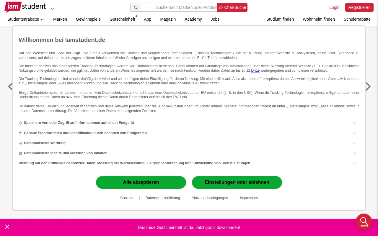 Screenshot of iamstudent.de