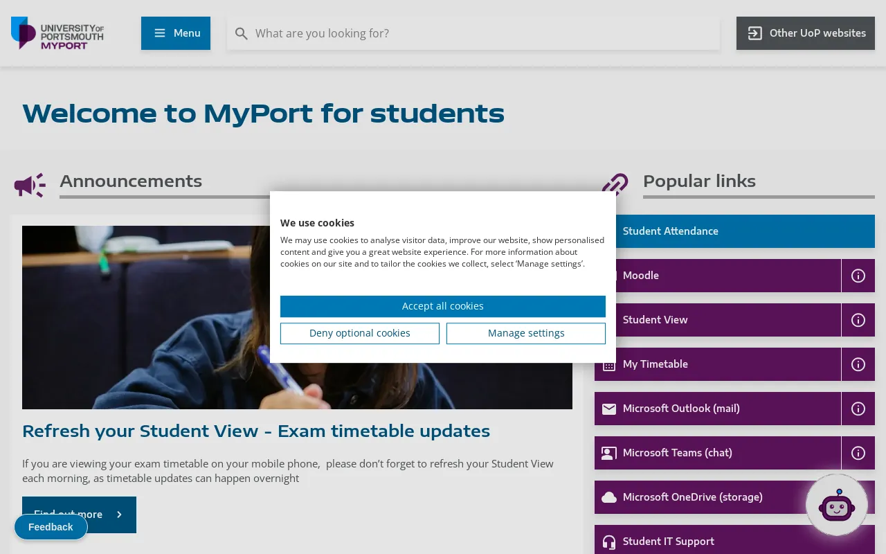 Screenshot of myport.ac.uk