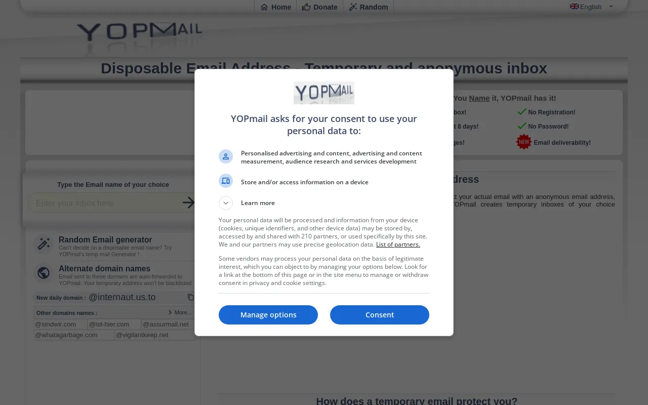 Screenshot of yopmail.net